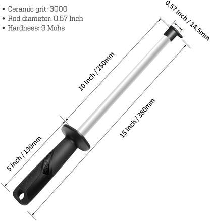 119N Diamond Sharpening Steel – Professional Solid Knife Sharpener Honing Rod with Built-in Angle Guides, Sharpens, Realigns, and Polishes Edges for Chef and Kitchen Knives