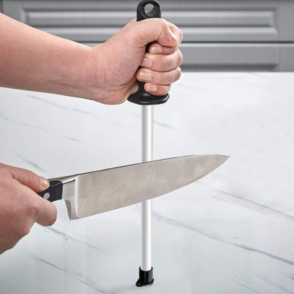 119N Diamond Sharpening Steel – Professional Solid Knife Sharpener Honing Rod with Built-in Angle Guides, Sharpens, Realigns, and Polishes Edges for Chef and Kitchen Knives