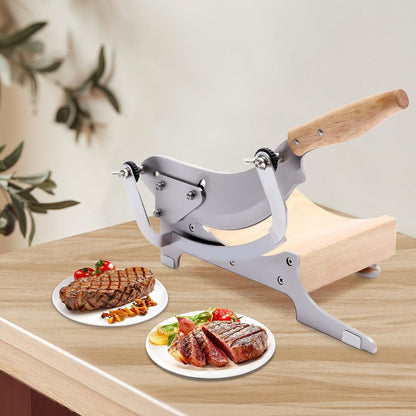 Stainless Steel Manual Meat Beef Slicer, 0~0.5inch Thickness Adjustable Meat Cutter Machine with Concave Base, Manual Cutting Machine for Sausages, Vegetables, Pork, Beef, Ham