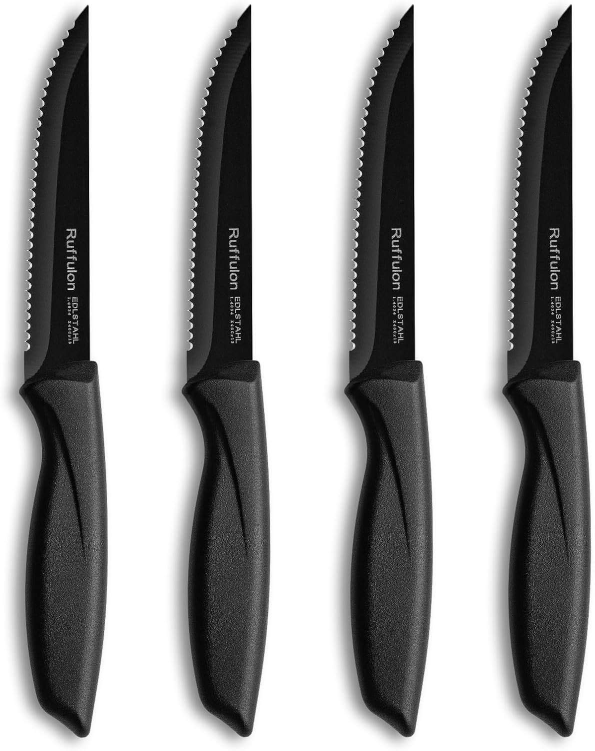 Steak Knife Set of 4,Serrated,4'' Stainless Steel,PP Handle,Black | Kitchen Steak Knives,Dinner Knife Set for Home/Restaurant,High-Carbon Blade,Sharp,Nonstick,Rust-Proof,Durable,Dishwasher Safe
