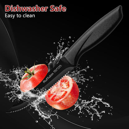 Steak Knife Set of 4,Serrated,4'' Stainless Steel,PP Handle,Black | Kitchen Steak Knives,Dinner Knife Set for Home/Restaurant,High-Carbon Blade,Sharp,Nonstick,Rust-Proof,Durable,Dishwasher Safe