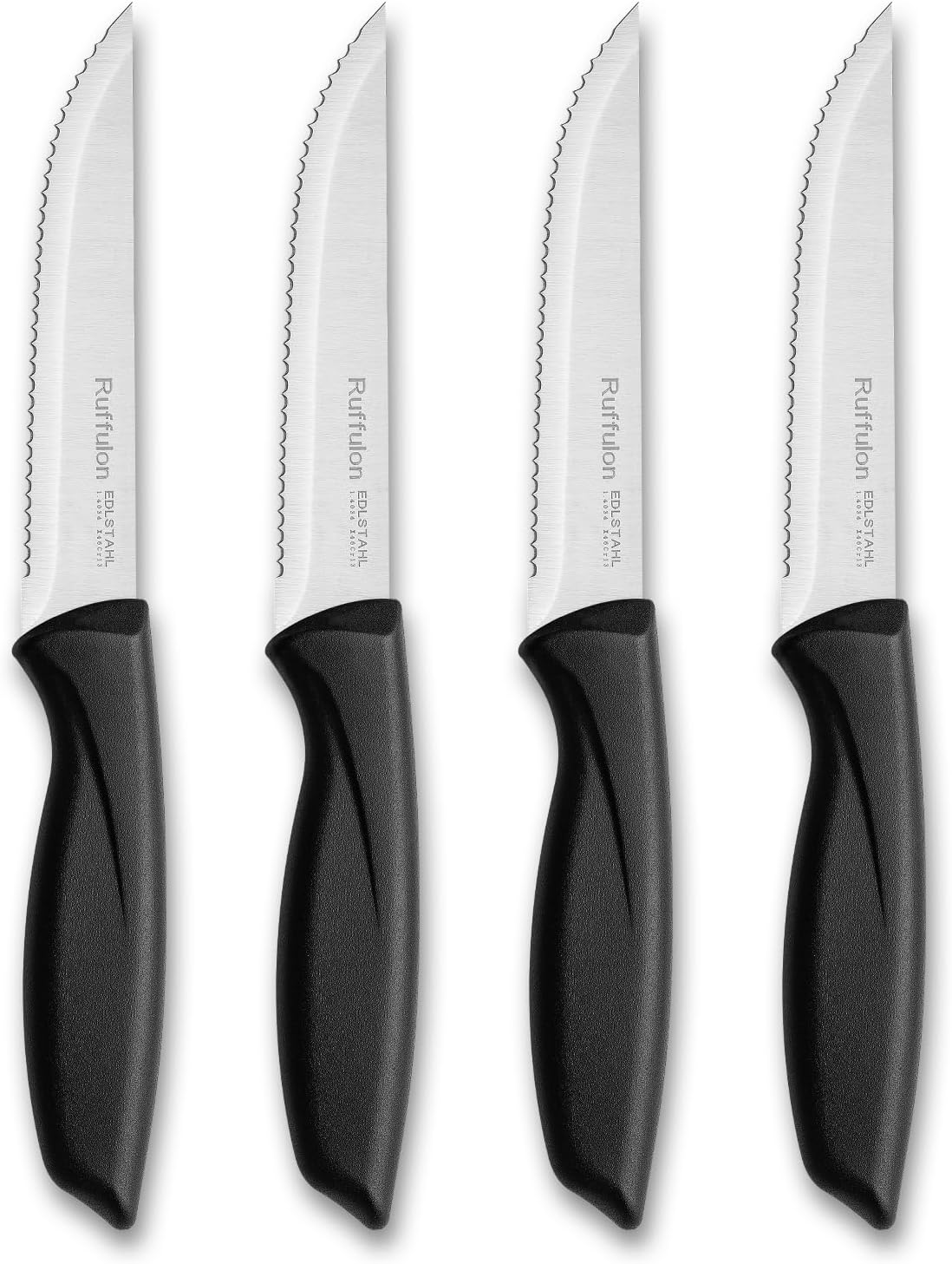 Steak Knife Set of 4,Serrated,4'' Stainless Steel,PP Handle,Black | Kitchen Steak Knives,Dinner Knife Set for Home/Restaurant,High-Carbon Blade,Sharp,Nonstick,Rust-Proof,Durable,Dishwasher Safe