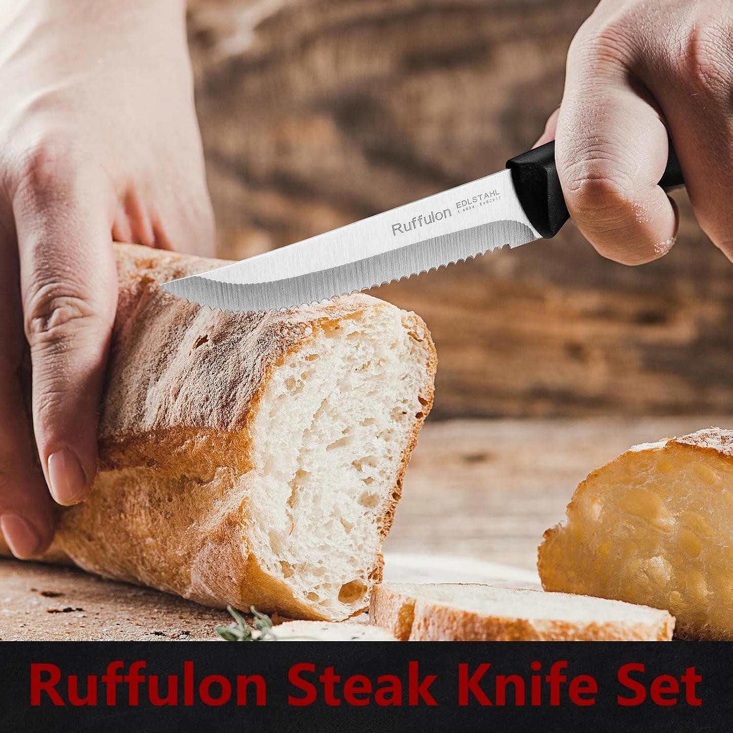 Steak Knife Set of 4,Serrated,4'' Stainless Steel,PP Handle,Black | Kitchen Steak Knives,Dinner Knife Set for Home/Restaurant,High-Carbon Blade,Sharp,Nonstick,Rust-Proof,Durable,Dishwasher Safe