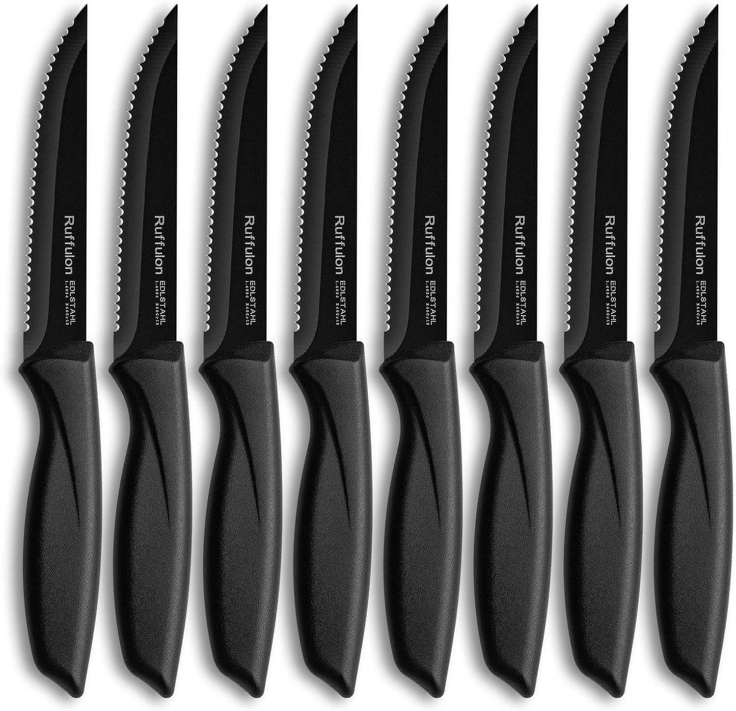 Steak Knife Set of 4,Serrated,4'' Stainless Steel,PP Handle,Black | Kitchen Steak Knives,Dinner Knife Set for Home/Restaurant,High-Carbon Blade,Sharp,Nonstick,Rust-Proof,Durable,Dishwasher Safe