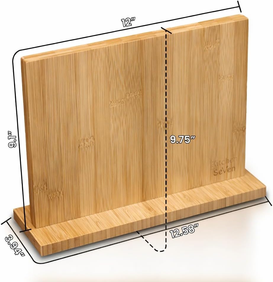 Magnetic Knife Block with 18 COREVA™ Magnetic Plates – Double Sided Bamboo Knife Holder, Engineered Full-Surface Magnetic System for All Knives & Scissors, Countertop Storage Organizer