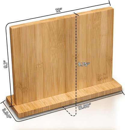 Magnetic Knife Block with 18 COREVA™ Magnetic Plates – Double Sided Bamboo Knife Holder, Engineered Full-Surface Magnetic System for All Knives & Scissors, Countertop Storage Organizer