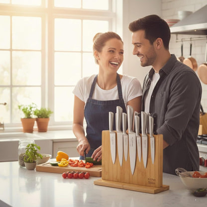 Magnetic Knife Block with 18 COREVA™ Magnetic Plates – Double Sided Bamboo Knife Holder, Engineered Full-Surface Magnetic System for All Knives & Scissors, Countertop Storage Organizer