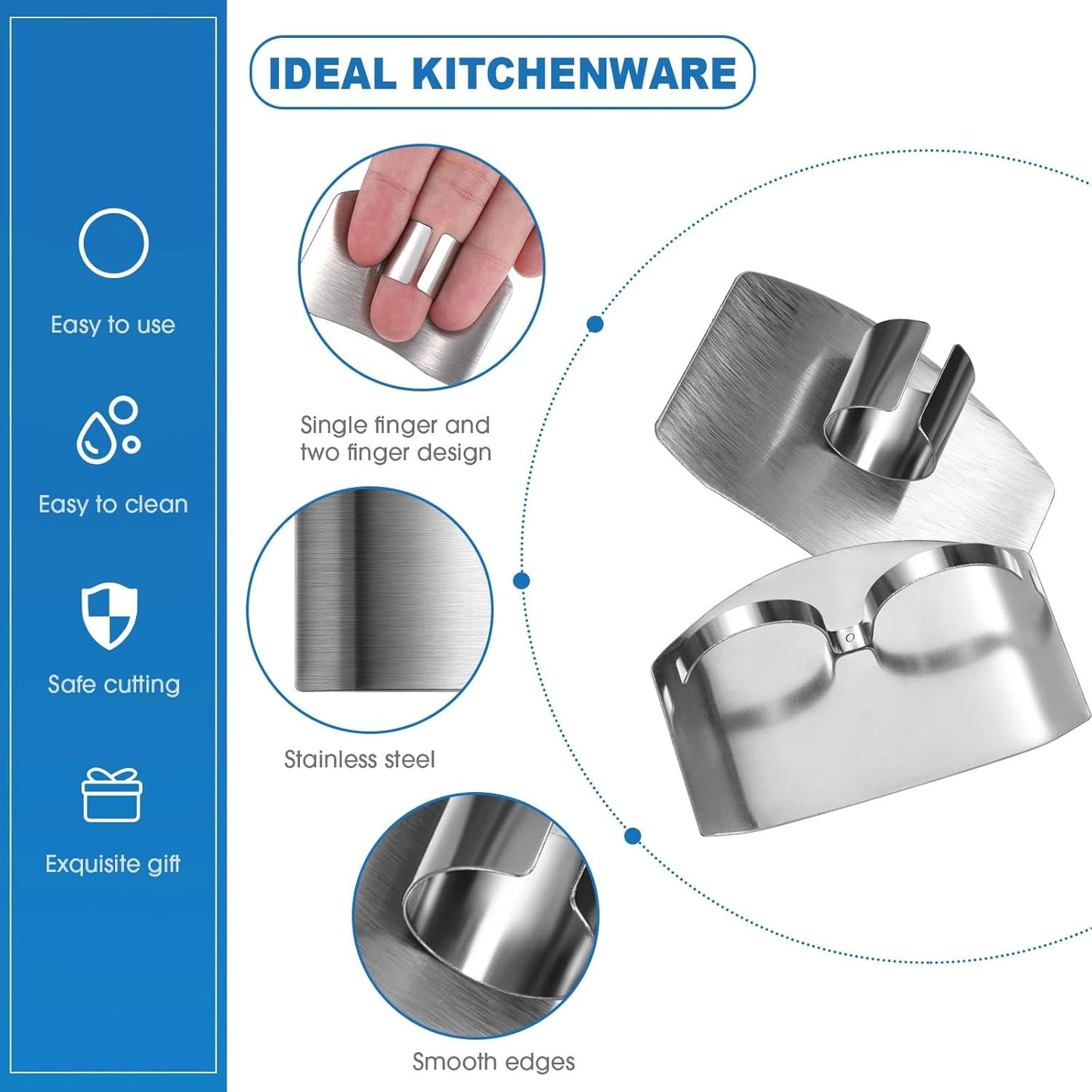 9 Pcs Finger Guard Set for Cutting Includes 4 Stainless Steel Cutting Protector 2 Adjustable Safe Thumb Guard 2 Finger Cot Scallion Cutter Shred Silk Knife to Avoid Hurting When Slicing and Chopping