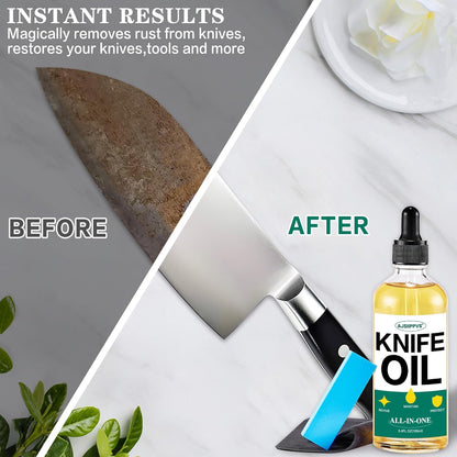 Knife Blade Oil Rust Eraser Kit,6 PCS Include Knife Sharpener,Refillable Spray Bottle for Preventing Rust,Maintenance Oil (3.4 oz) for Carbon Steel,Cleaning,Protection and Lubricant Care Set