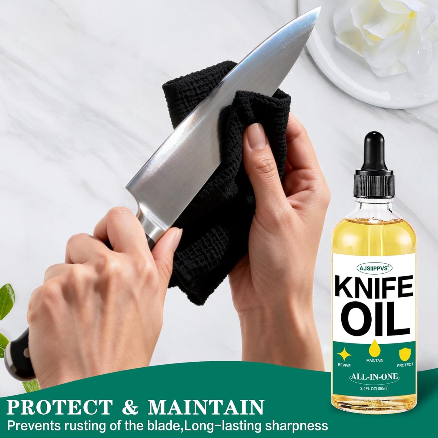 Knife Blade Oil Rust Eraser Kit,6 PCS Include Knife Sharpener,Refillable Spray Bottle for Preventing Rust,Maintenance Oil (3.4 oz) for Carbon Steel,Cleaning,Protection and Lubricant Care Set