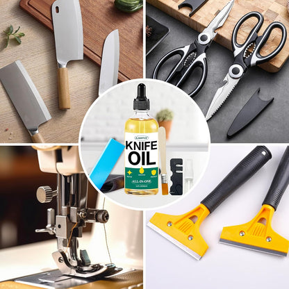 Knife Blade Oil Rust Eraser Kit,6 PCS Include Knife Sharpener,Refillable Spray Bottle for Preventing Rust,Maintenance Oil (3.4 oz) for Carbon Steel,Cleaning,Protection and Lubricant Care Set