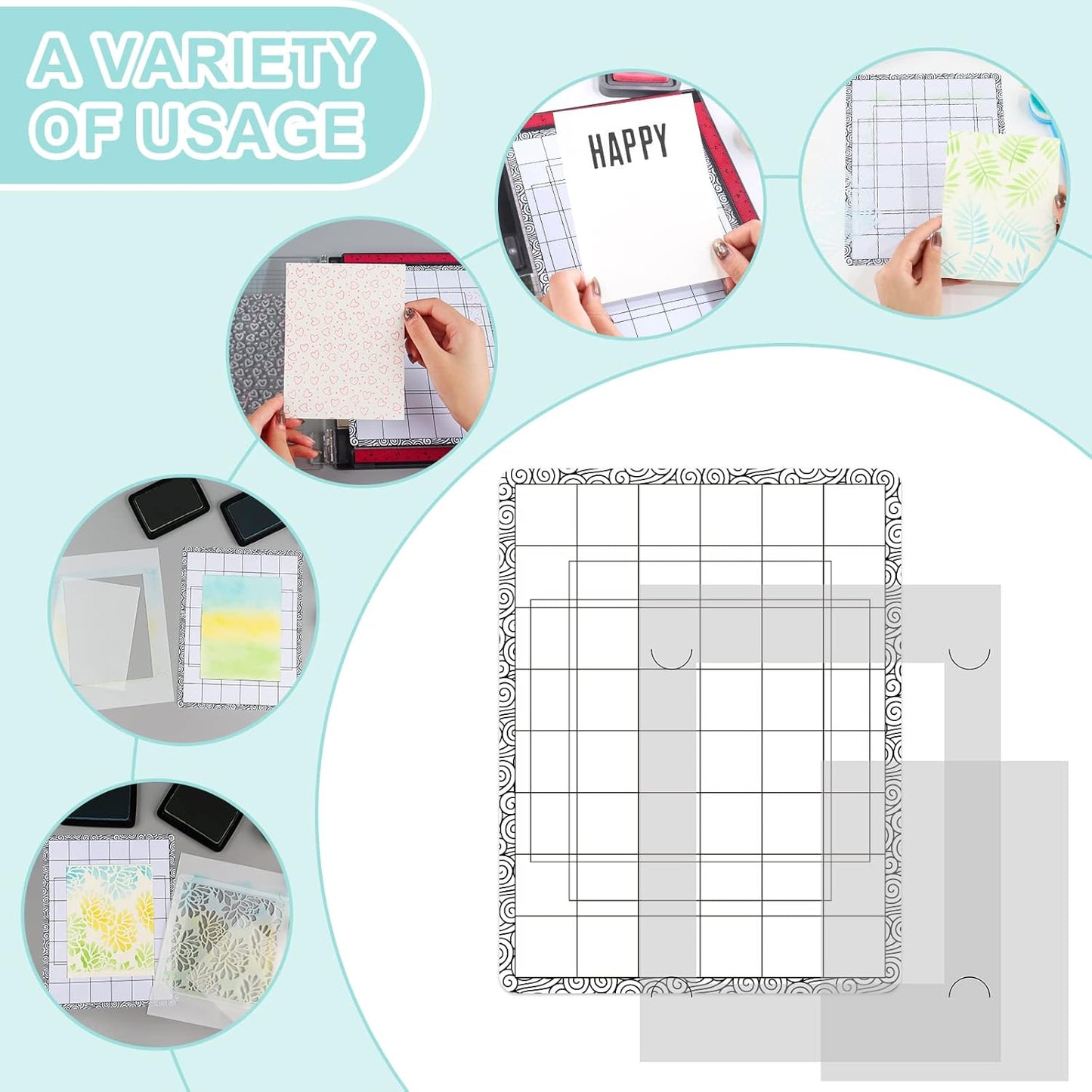 4 PCS Sticky Non-Slip Flexible Gridded Stamp Mats Grid Sheets Low Stick Mat Multi-Use Low Tack Mat,Stick and Stamp Adhesived Sheet Scrapbooking Craft Accessory