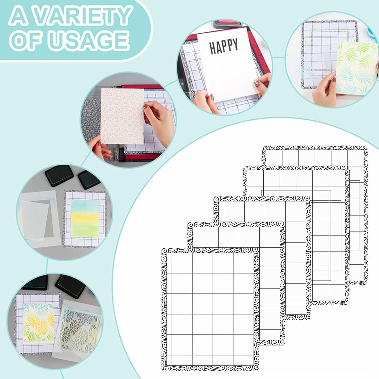 4 PCS Sticky Non-Slip Flexible Gridded Stamp Mats Grid Sheets Low Stick Mat Multi-Use Low Tack Mat,Stick and Stamp Adhesived Sheet Scrapbooking Craft Accessory