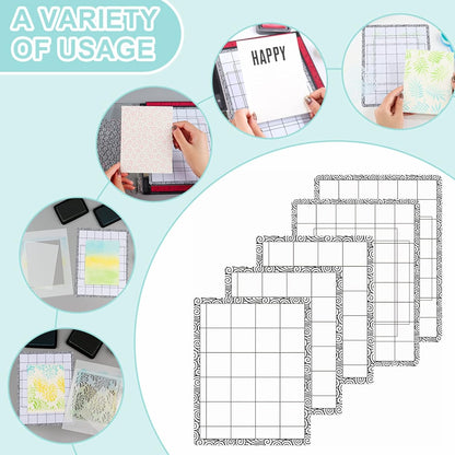 4 PCS Sticky Non-Slip Flexible Gridded Stamp Mats Grid Sheets Low Stick Mat Multi-Use Low Tack Mat,Stick and Stamp Adhesived Sheet Scrapbooking Craft Accessory
