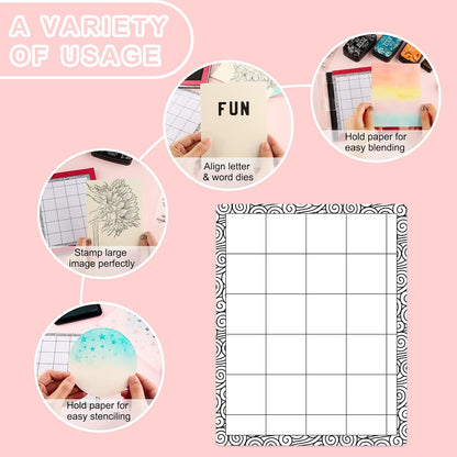 4 PCS Sticky Non-Slip Flexible Gridded Stamp Mats Grid Sheets Low Stick Mat Multi-Use Low Tack Mat,Stick and Stamp Adhesived Sheet Scrapbooking Craft Accessory