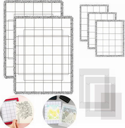 4 PCS Sticky Non-Slip Flexible Gridded Stamp Mats Grid Sheets Low Stick Mat Multi-Use Low Tack Mat,Stick and Stamp Adhesived Sheet Scrapbooking Craft Accessory
