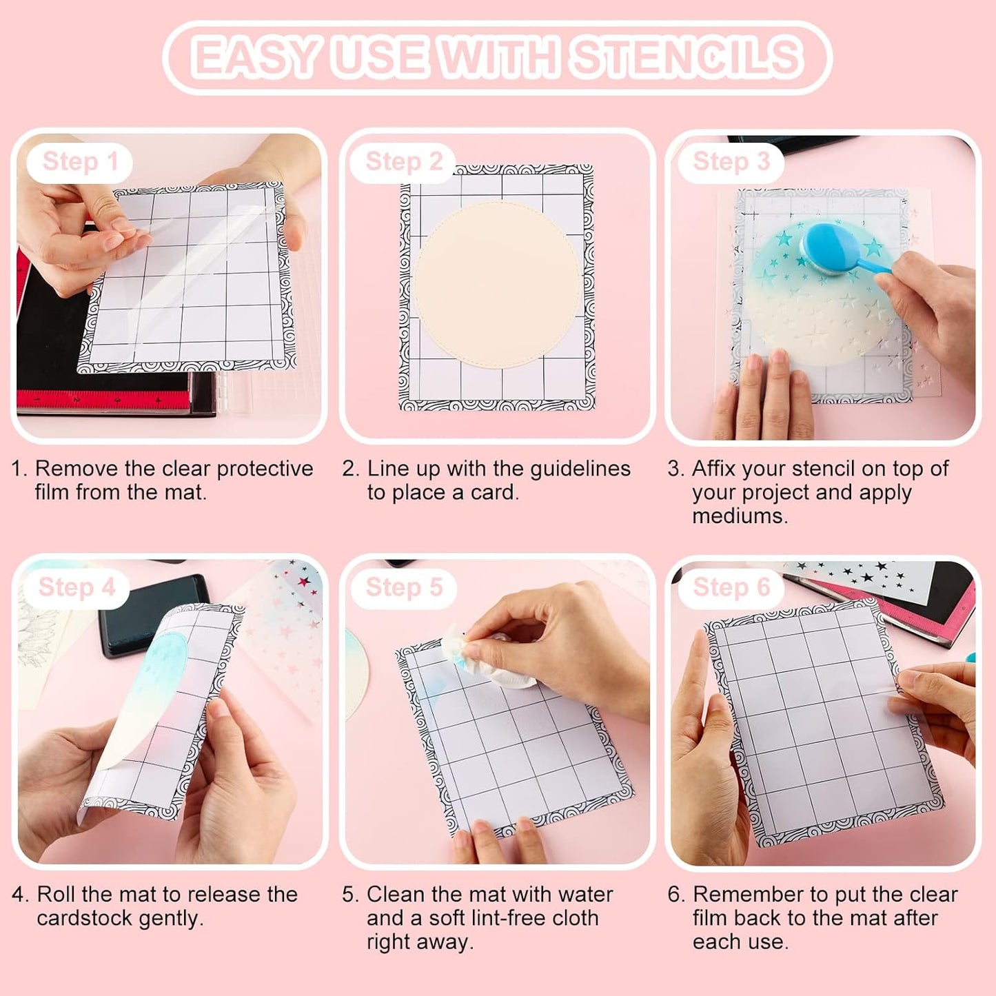 4 PCS Sticky Non-Slip Flexible Gridded Stamp Mats Grid Sheets Low Stick Mat Multi-Use Low Tack Mat,Stick and Stamp Adhesived Sheet Scrapbooking Craft Accessory