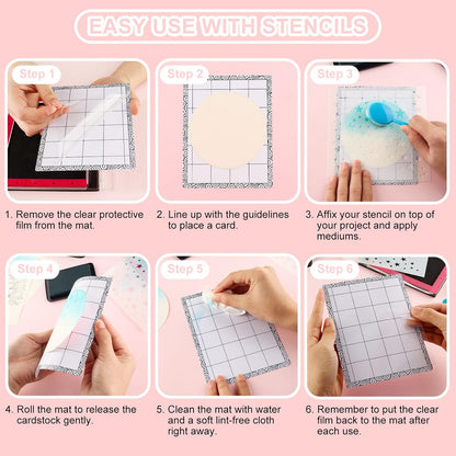 4 PCS Sticky Non-Slip Flexible Gridded Stamp Mats Grid Sheets Low Stick Mat Multi-Use Low Tack Mat,Stick and Stamp Adhesived Sheet Scrapbooking Craft Accessory