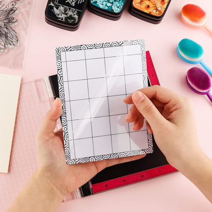 4 PCS Sticky Non-Slip Flexible Gridded Stamp Mats Grid Sheets Low Stick Mat Multi-Use Low Tack Mat,Stick and Stamp Adhesived Sheet Scrapbooking Craft Accessory