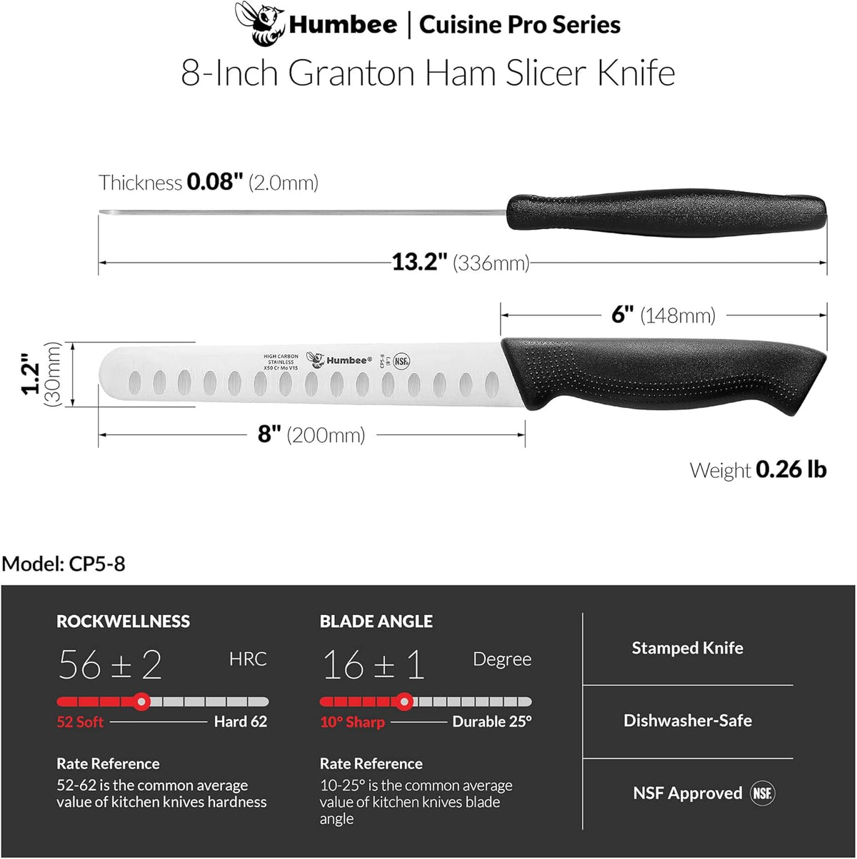 Carving Knife 14-Inch with Razor Sharp Granton Edge for Turkey, Ham, Meat Slicing and Cutting – NSF Certified, German Stainless Steel Blade, Black