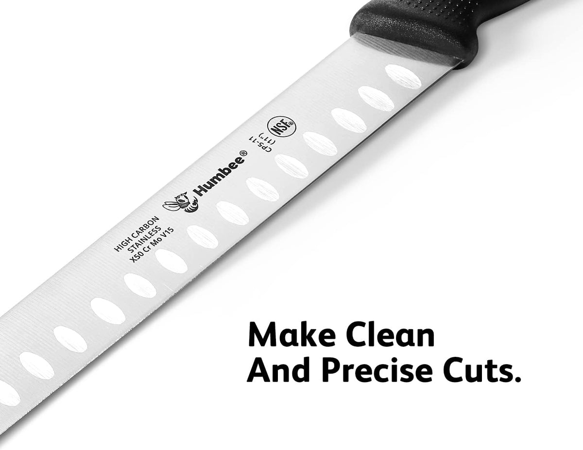 Carving Knife 14-Inch with Razor Sharp Granton Edge for Turkey, Ham, Meat Slicing and Cutting – NSF Certified, German Stainless Steel Blade, Black