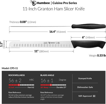 Carving Knife 14-Inch with Razor Sharp Granton Edge for Turkey, Ham, Meat Slicing and Cutting – NSF Certified, German Stainless Steel Blade, Black