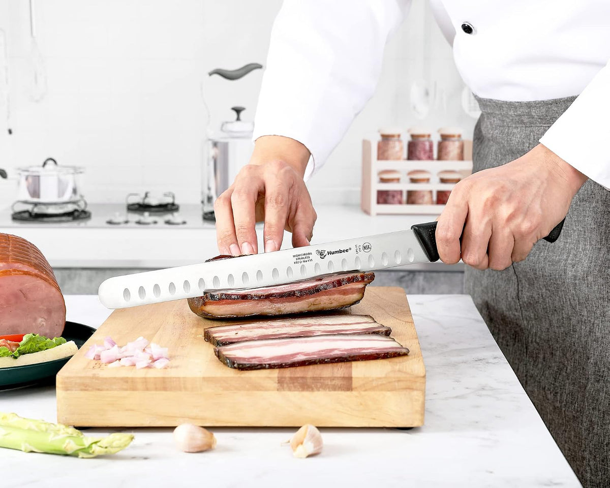 Carving Knife 14-Inch with Razor Sharp Granton Edge for Turkey, Ham, Meat Slicing and Cutting – NSF Certified, German Stainless Steel Blade, Black