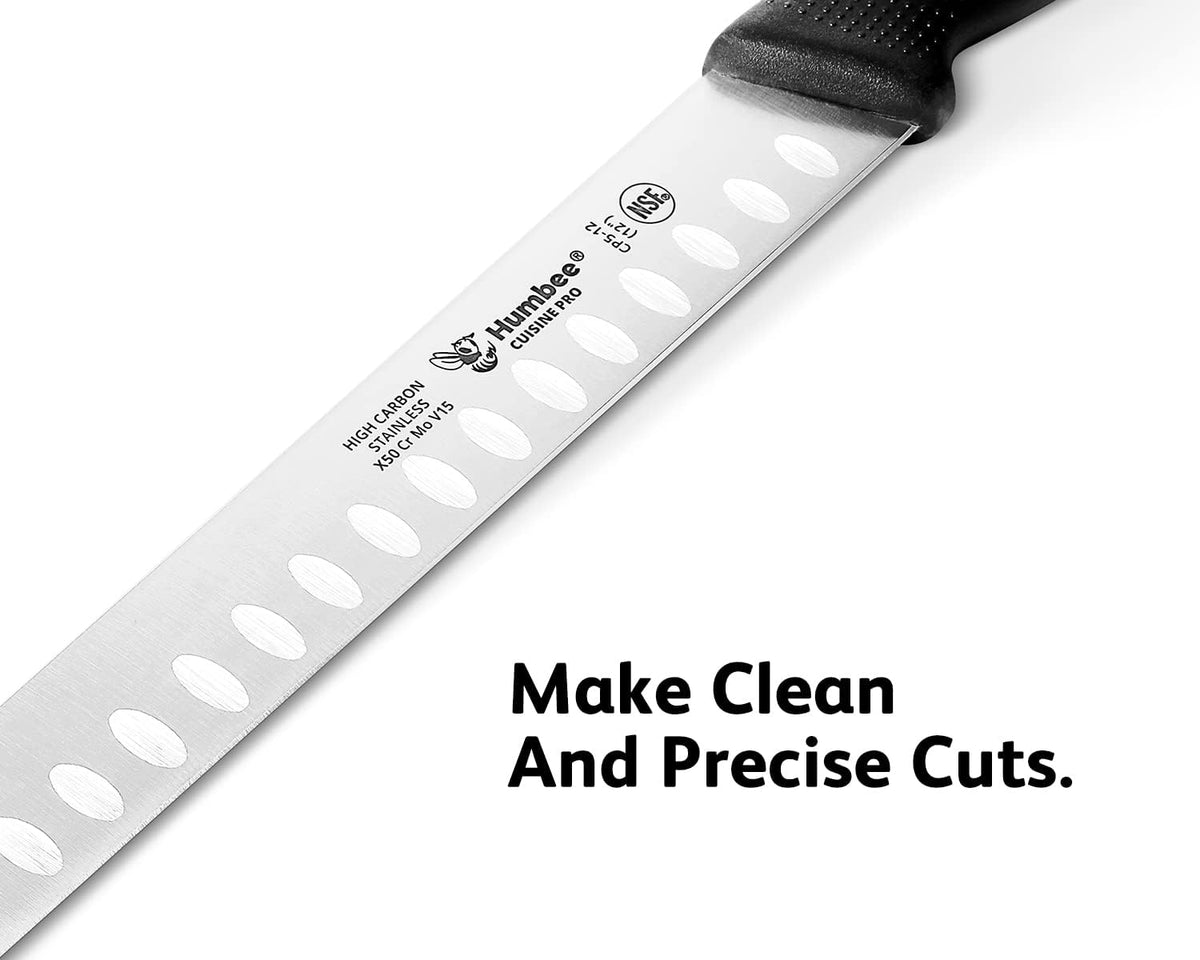 Carving Knife 14-Inch with Razor Sharp Granton Edge for Turkey, Ham, Meat Slicing and Cutting – NSF Certified, German Stainless Steel Blade, Black