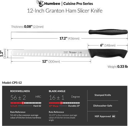 Carving Knife 14-Inch with Razor Sharp Granton Edge for Turkey, Ham, Meat Slicing and Cutting – NSF Certified, German Stainless Steel Blade, Black