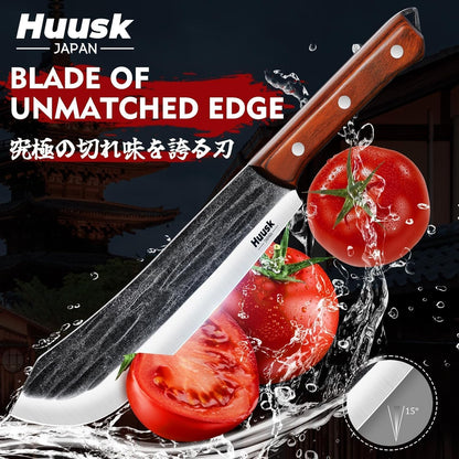 Huusk Chef Knife Set 5 PCS with Roll Bag, Gifts for Men and Women | Hand Forged High Carbon Steel Butcher Knife Set with Poultry Shears & Sharpening Rod, Cooking Knives for Grill BBQ Camping