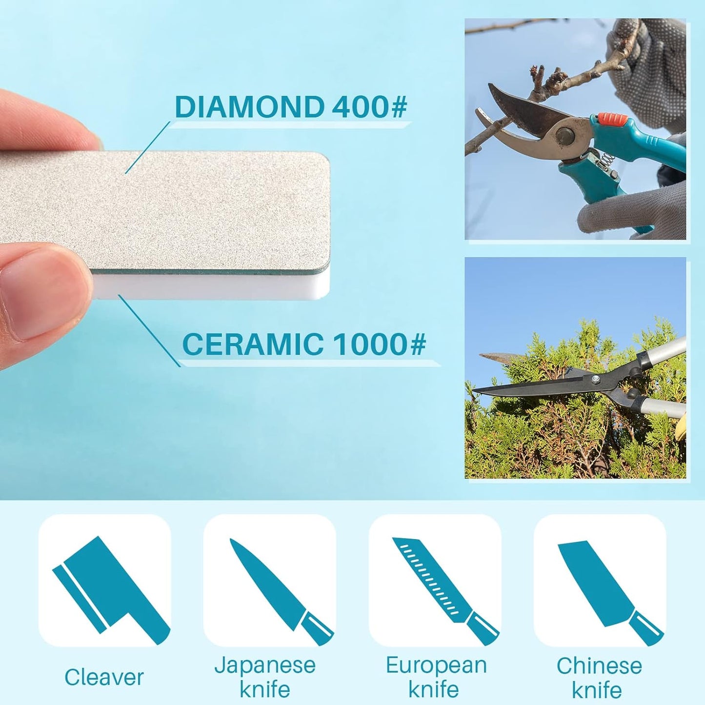 2 Pcs Mini Pocket Knife Sharpener Stone Double Sided Portable Sharpening Stone Whetstone Diamond Ceramic Sharpen Tools 400/1000 Grit for Knives Scissors Kitchen Outdoor Survival Gear