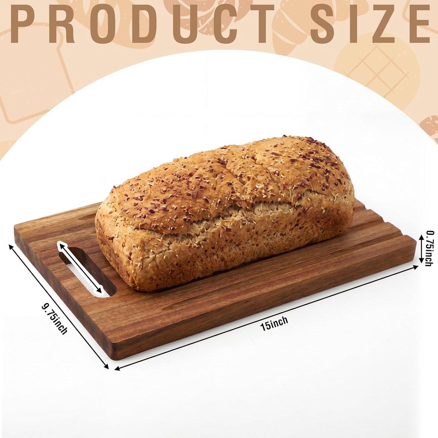 1 Pcs Double Side Wood Bread Cutting Board with Debris Collection 15 x 9.75 x 0.75 Inches Bread Slicer Board Sweep off Baguette Boards for Kitchen Sourdough Homemade Loaves Everyday Meals