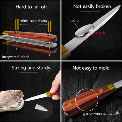 Oyster Shucking Knife Set, 2 Rosewood Knives & Gloves (M)