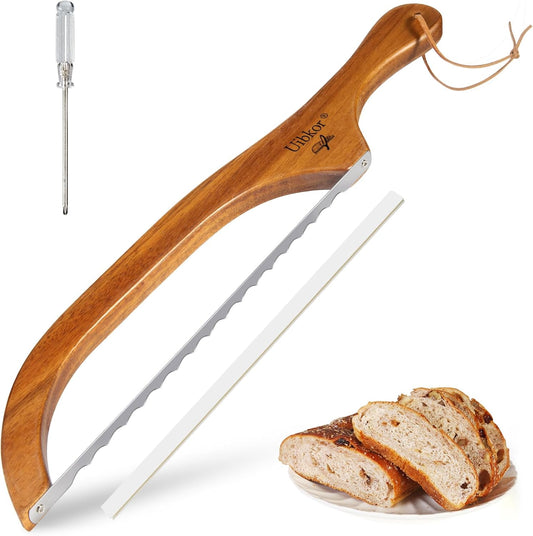 Sourdough Bread Knife, Bread Slicer for Homemade, 16" Wooden Bread Cutter | Sourdough Cutter, Bread Saw for Sourdough Bread, Bagels, Baguettes Etc, Serrated Stainless Blade, Easy Even Slicing & Clean
