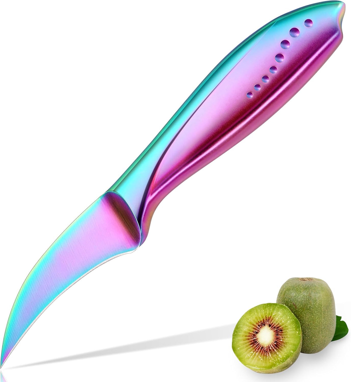 2.5 inch Birds Beak Paring Knife, Sharp High Carbon Stainless Steel Curved Blade For Fruit and Vegetable Peeling Garnishing Cutting – Rainbow