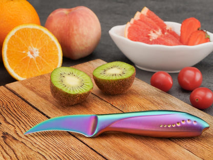 2.5 inch Birds Beak Paring Knife, Sharp High Carbon Stainless Steel Curved Blade For Fruit and Vegetable Peeling Garnishing Cutting – Rainbow