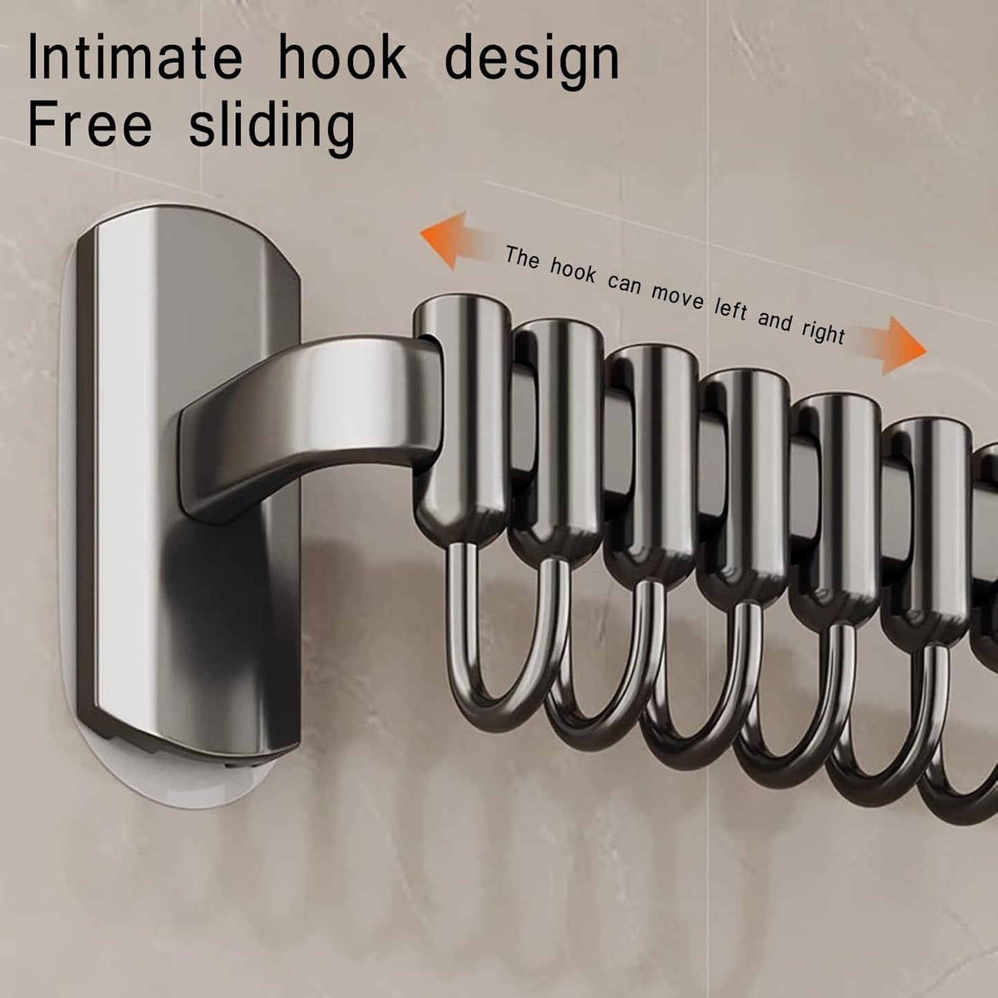 Rail Rack Organizer Self Adhesive Kitchen Utensil Rack Aluminum Wall Mounted Hanging Rail 8 Removable Hooks Pots Pans Spoons Knives,Black,45cm