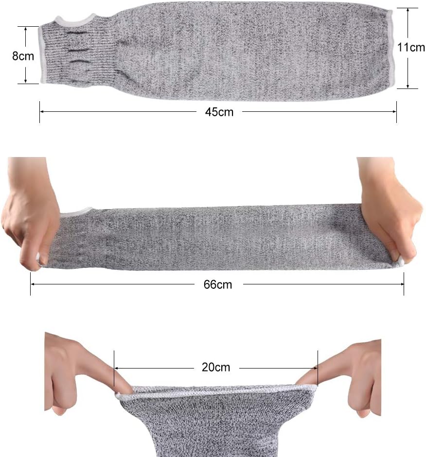 Cut Resistant Sleeves, Level 5 Protection, Slash Resistant Arm Protective Sleeves with Thumb Hole, 1 Pair, 18 Inch (Gray)