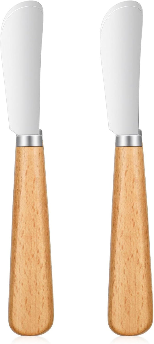 2 Pcs Butter Knife Spreader, Small Butter Knife, Stainless Steel Cheese Knives for Smooth Spreading Butter Cream Cheese Jam, Ideal for Bagels, Sandwiches (Wooden Handle, 6.69 Inch)