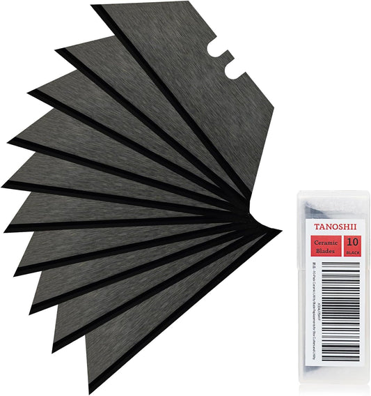 Zirconia Ceramic Blades – 10-Pack Replacement Utility Blades for Utility Knives, Box Cutter, Keep Sharp Longer – Black