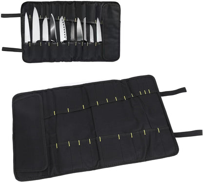 20 Slots Chef Knife Roll Bag, Portable Cutlery Knives Holders Protectors, Canvas Knife Case Holds for Home Kitchen Travel Camping (Red)