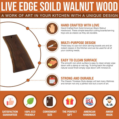 Live Edge Black Walnut Cutting Board – Amish Handmade in USA, One-of-a-Kind Charcuterie & Serving Board, Sustainably Harvested American Hardwood, 8"x12"| ArborDown