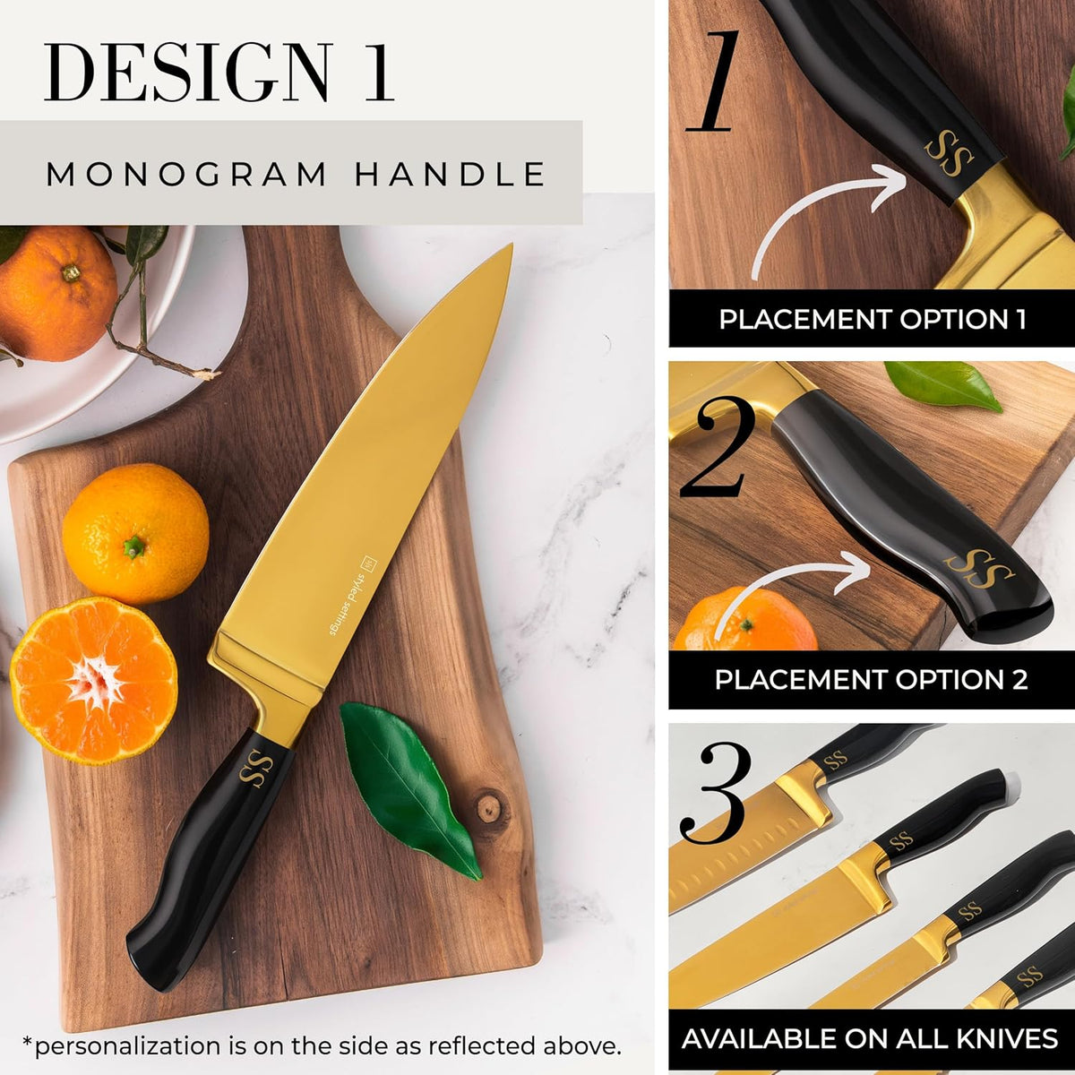 Black and Gold Knife Set with Block and Sharpener – 14-Piece Full Tang Golden Knives with Self-Sharpening Knife Block – Gold Kitchen Accessories for Cooking and Prepping; Ideal for Gifting