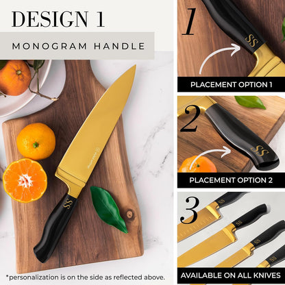 Black and Gold Knife Set with Block and Sharpener – 14-Piece Full Tang Golden Knives with Self-Sharpening Knife Block – Gold Kitchen Accessories for Cooking and Prepping; Ideal for Gifting