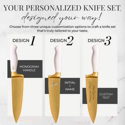 Black and Gold Knife Set with Block and Sharpener – 14-Piece Full Tang Golden Knives with Self-Sharpening Knife Block – Gold Kitchen Accessories for Cooking and Prepping; Ideal for Gifting