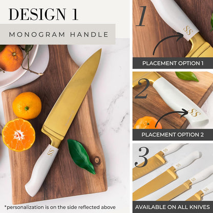 Black and Gold Knife Set with Block and Sharpener – 14-Piece Full Tang Golden Knives with Self-Sharpening Knife Block – Gold Kitchen Accessories for Cooking and Prepping; Ideal for Gifting