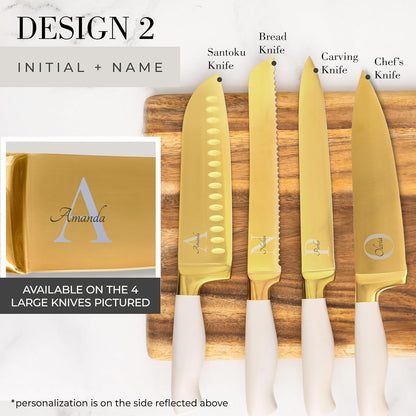Black and Gold Knife Set with Block and Sharpener – 14-Piece Full Tang Golden Knives with Self-Sharpening Knife Block – Gold Kitchen Accessories for Cooking and Prepping; Ideal for Gifting