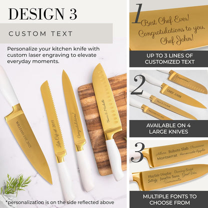 Black and Gold Knife Set with Block and Sharpener – 14-Piece Full Tang Golden Knives with Self-Sharpening Knife Block – Gold Kitchen Accessories for Cooking and Prepping; Ideal for Gifting