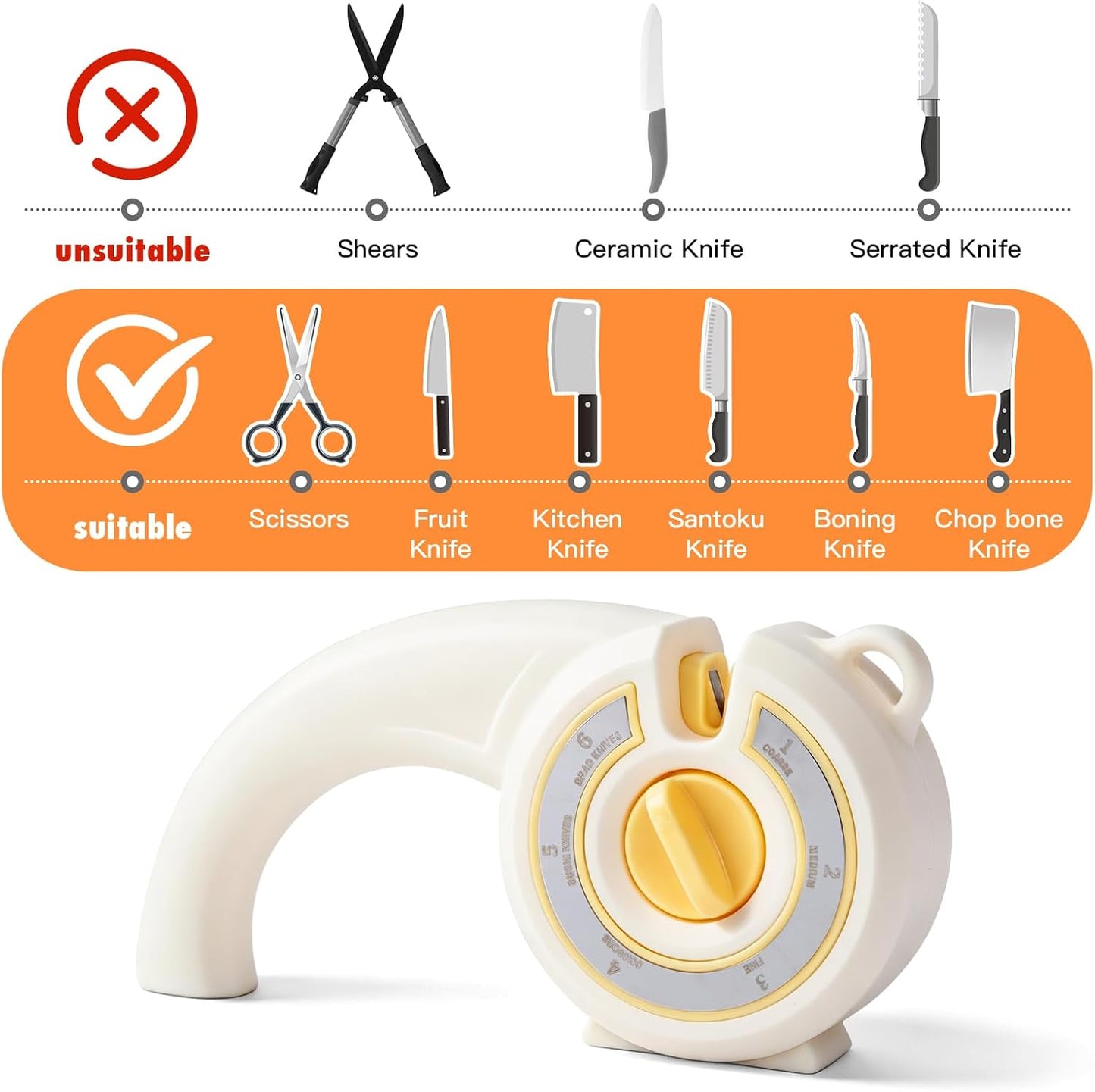 6-in-1 Knife Sharpener, 6-Stage Kitchen Knife Sharpener Helps Repair, Restore, Polish Pocket Knife, Chefs knife and Scissors with Ergonomic Non-Slip Grip - Beige