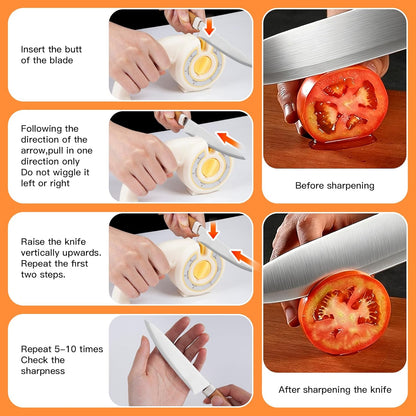 6-in-1 Knife Sharpener, 6-Stage Kitchen Knife Sharpener Helps Repair, Restore, Polish Pocket Knife, Chefs knife and Scissors with Ergonomic Non-Slip Grip - Beige